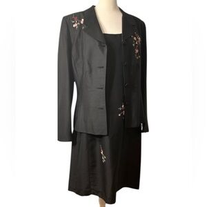 Tina Hagen L A SILK Vintage Dress Suit Embroidered Sz12 Formal Wedding guest